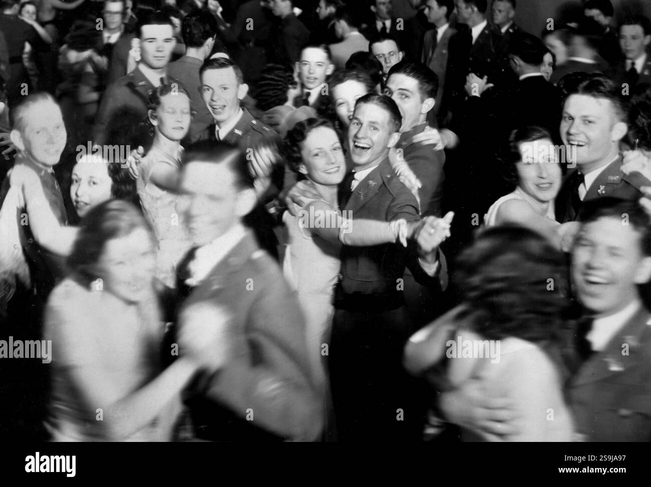 Dance night for servicemen at a USO in Texas during World War II, ca. 1943. Stock Photo