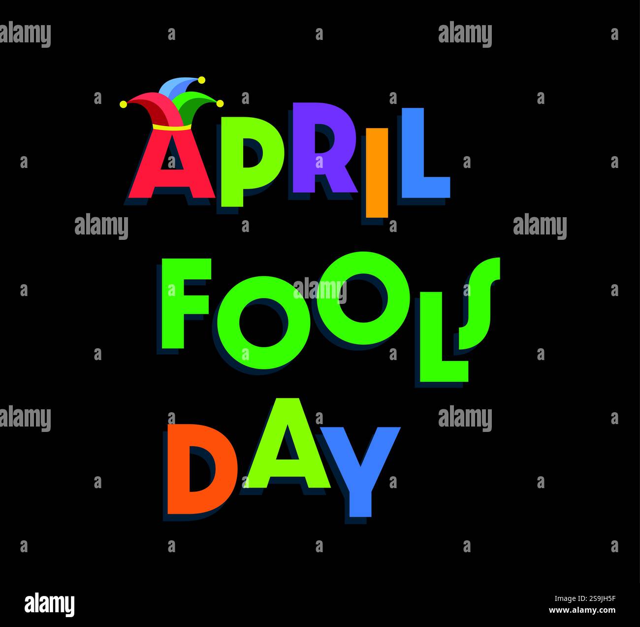 April Fools Day greeting card with happy face emojis over blue
