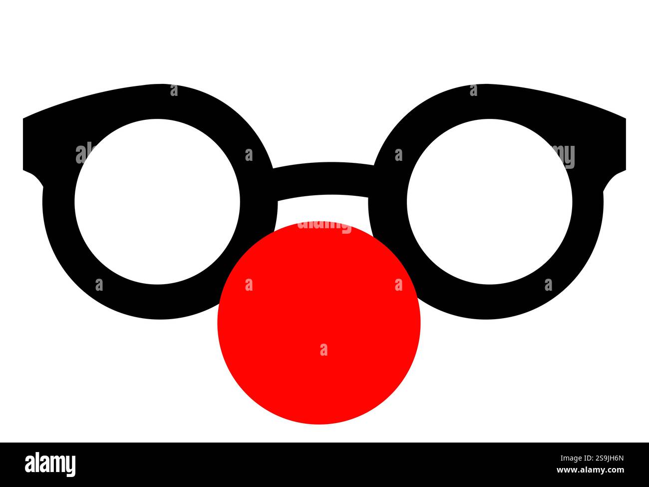 Minimalist design of round black glasses paired with a red clown nose ...