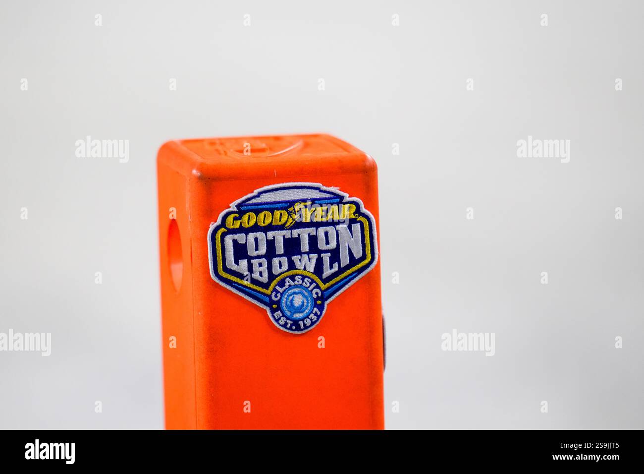 An end zone pylon is seen during the Cotton Bowl College Football