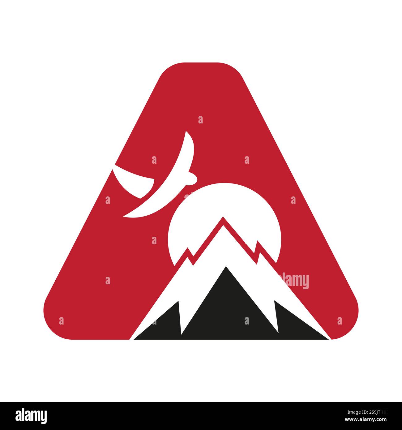 Initial Monogram Letter A Vacation Logo Concept With Mount, Sun and Bird Symbol. Travel Logotype Stock Vector