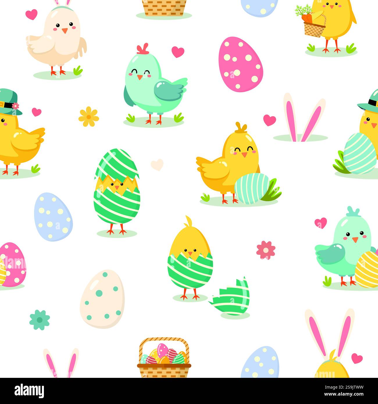 Colorful easter themed vector illustration with cute chicks birds. Happy Easter concept. Stock Vector