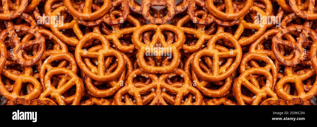 Salt pretzels, top view, full frame Stock Photo