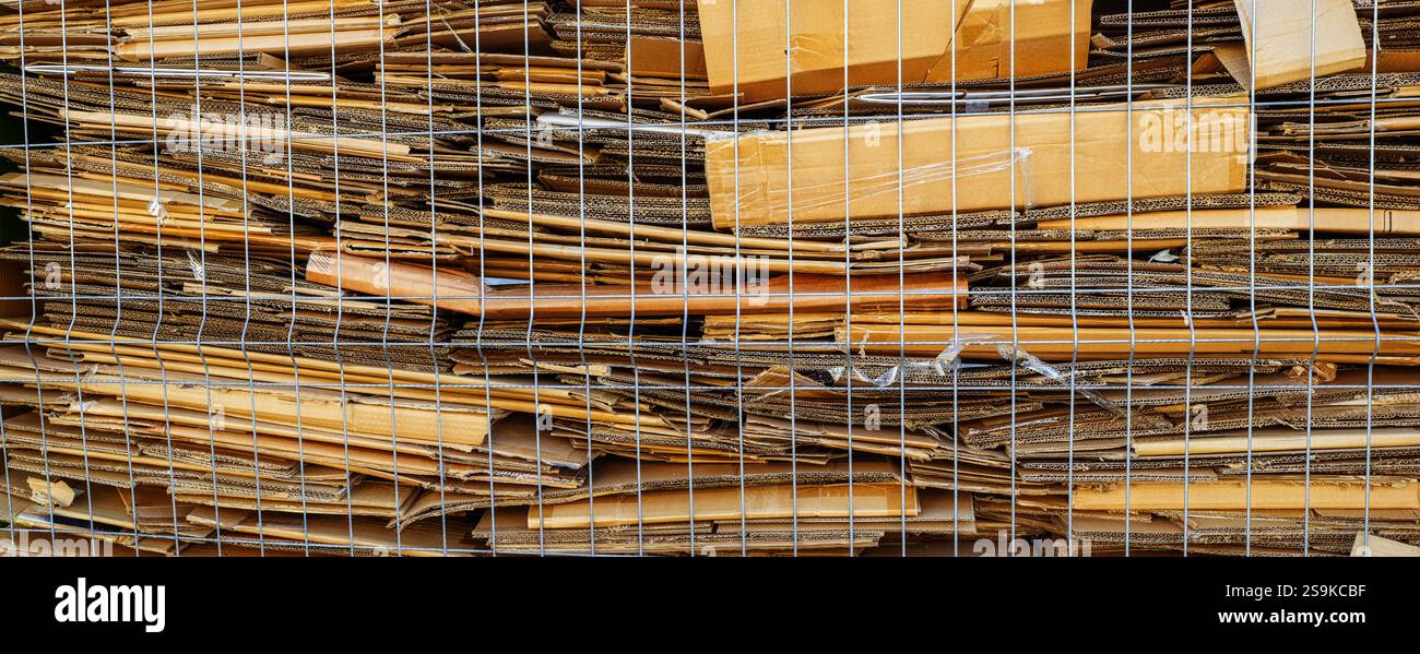 stack of cardboard, pile of waste corrugated cardboard used in ...