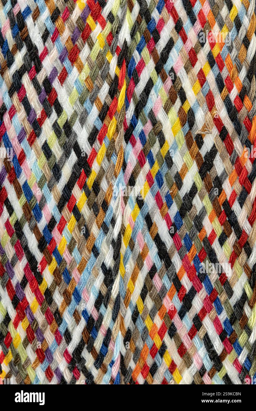 striped multicolored fabric, macro view Stock Photo