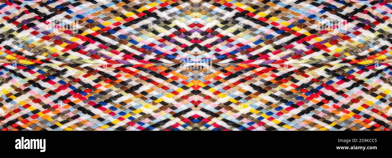 striped multicolored fabric, macro view Stock Photo