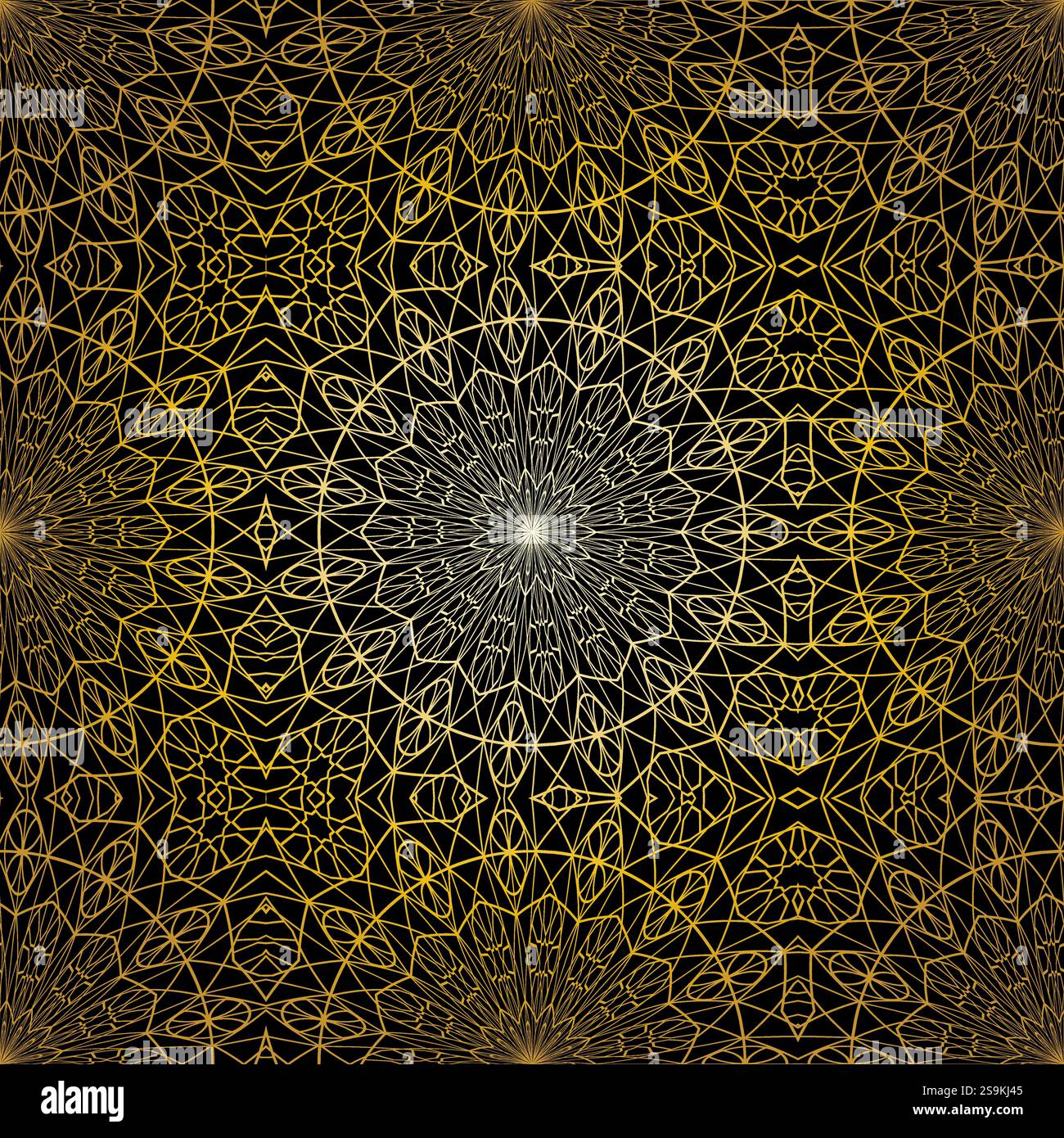Geometric gold lace seamless pattern. Arabic tile lattice vector background. Stock Vector