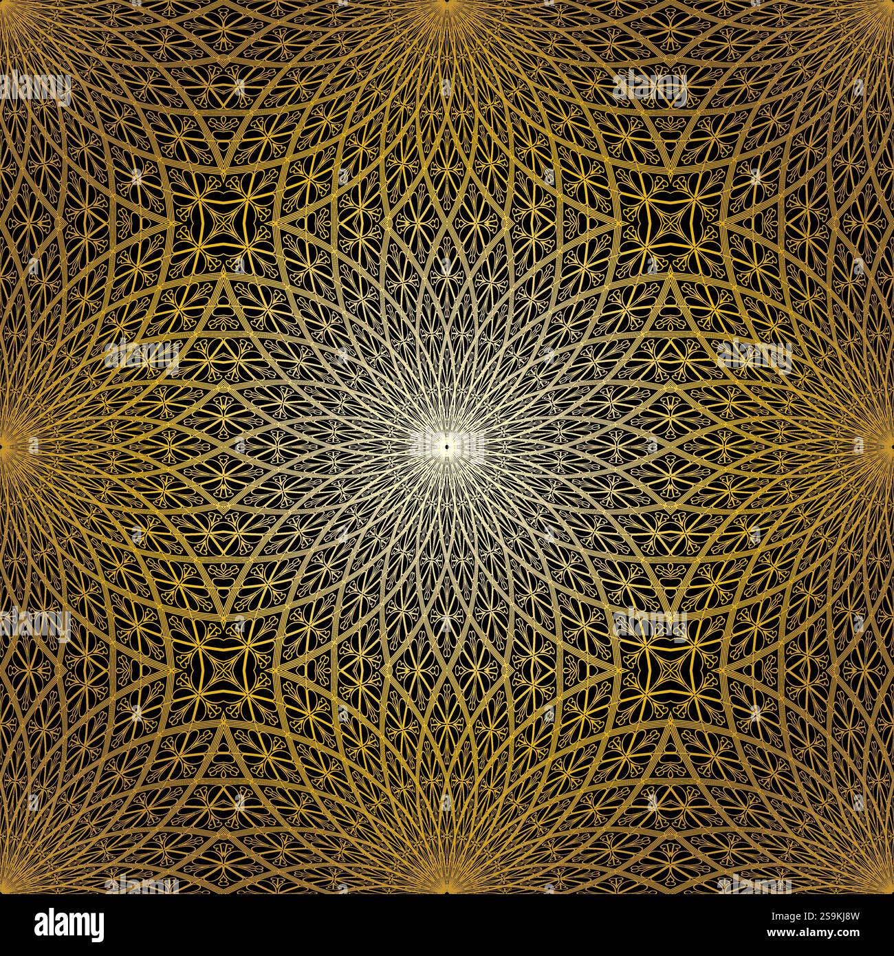 Geometric gold lace seamless pattern. Arabic tile lattice vector background. Stock Vector