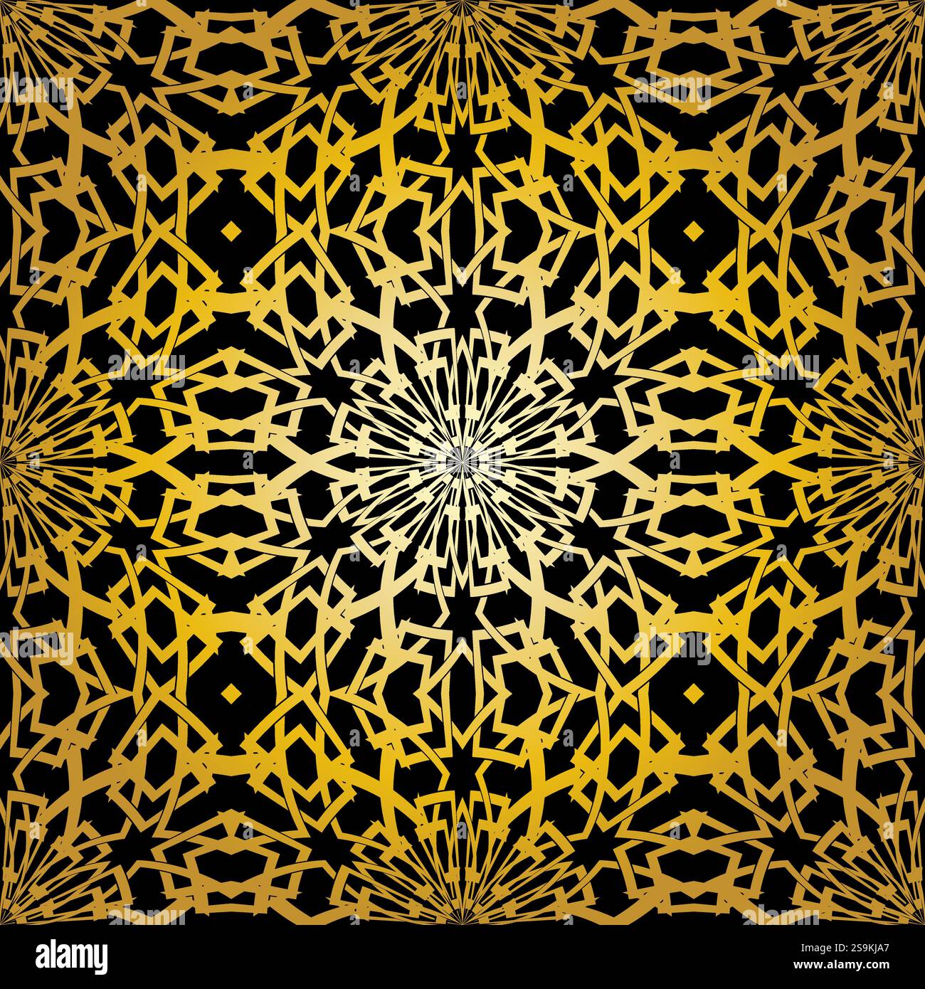 Geometric gold lace seamless pattern. Arabic tile lattice vector background. Stock Vector