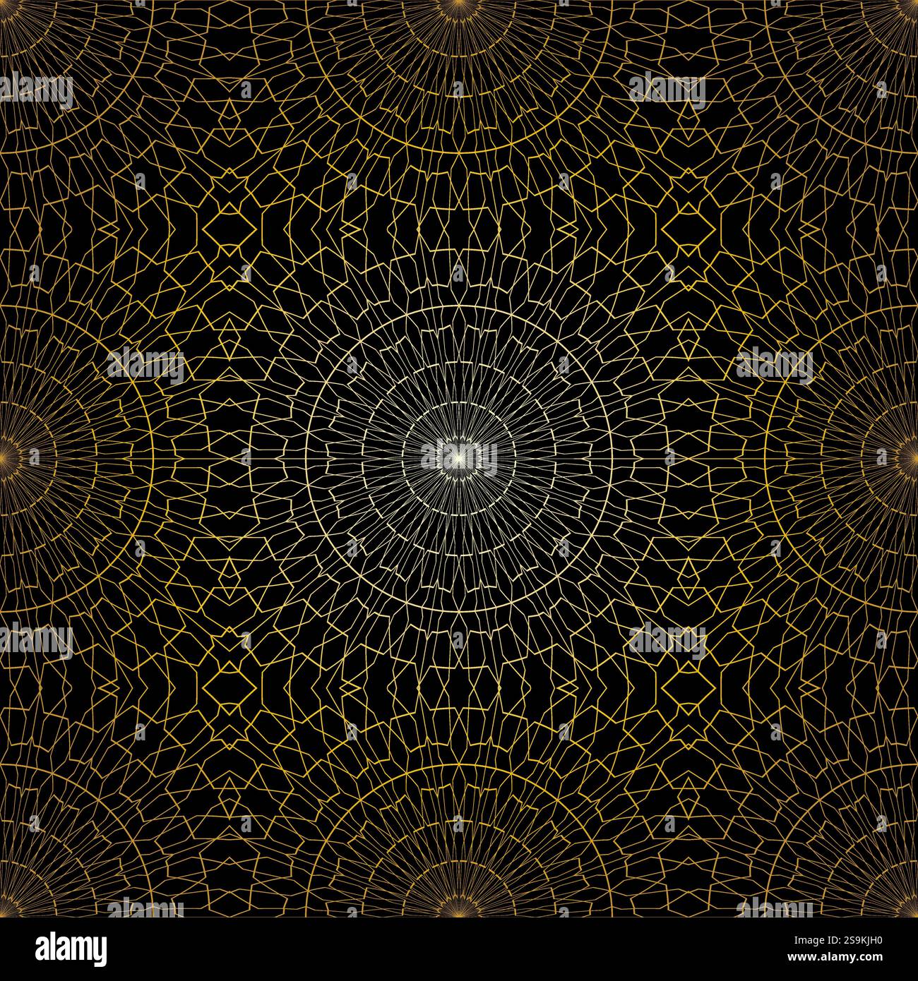 Geometric gold lace seamless pattern. Arabic tile lattice vector background. Stock Vector