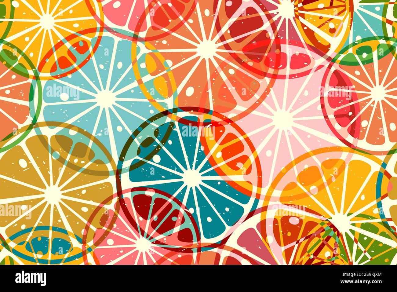 Citrus slices  riso template. Fresh citrus fruit vector seamless pattern. Stock Vector