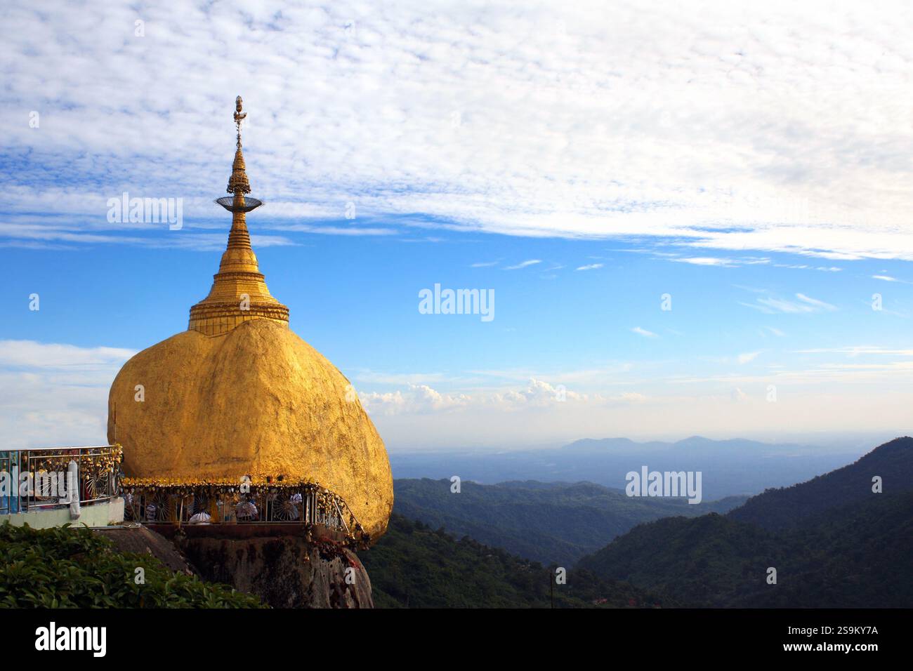 Famous landmark of Myanmar Golden Rock at sunset. Kyaiktiyo