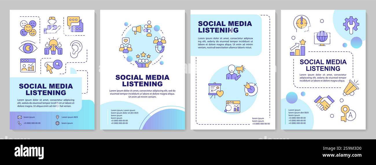 Social listening benefits blue gradient brochure template Stock Vector ...