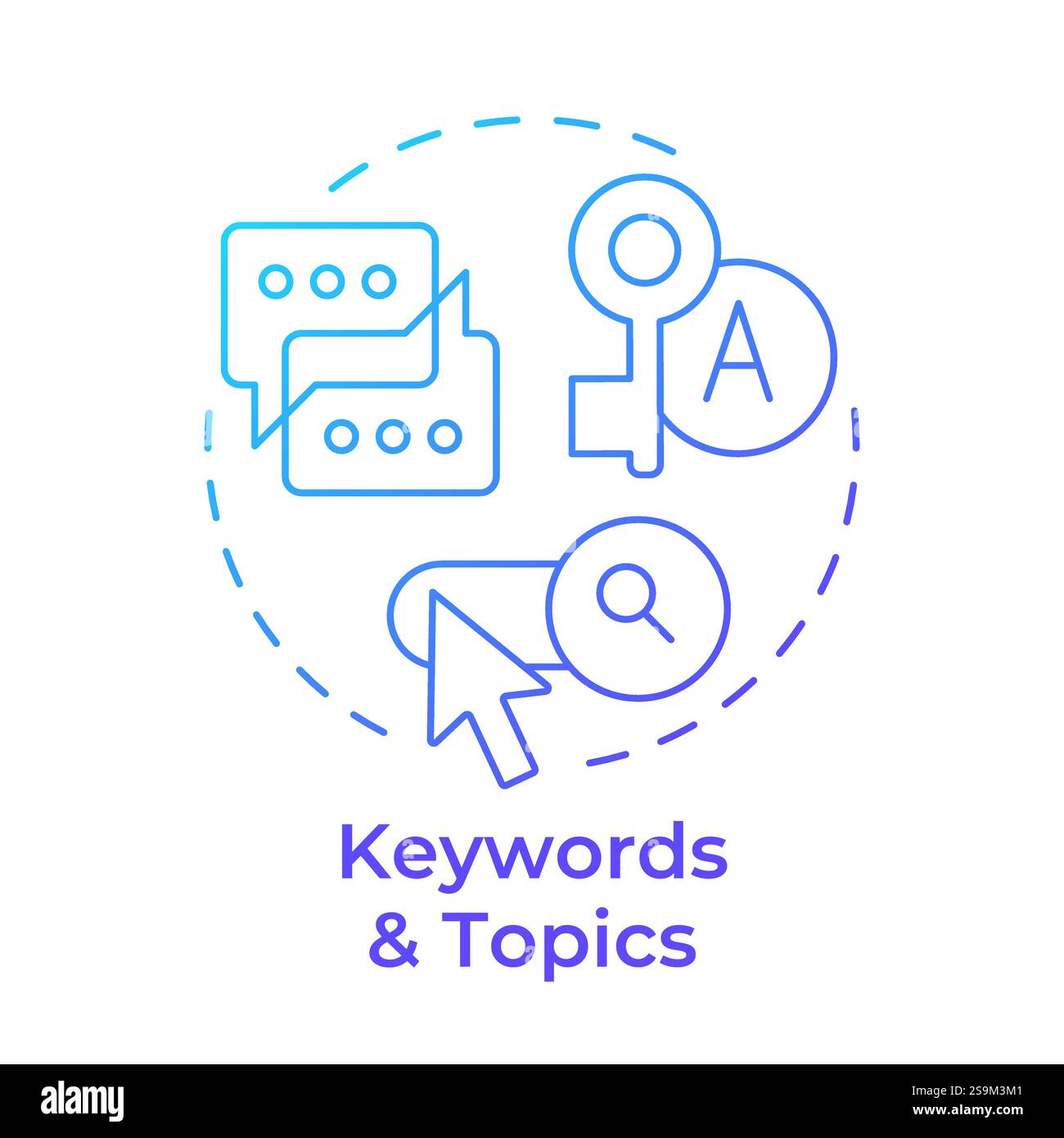 Keywords and topics blue gradient concept icon Stock Vector