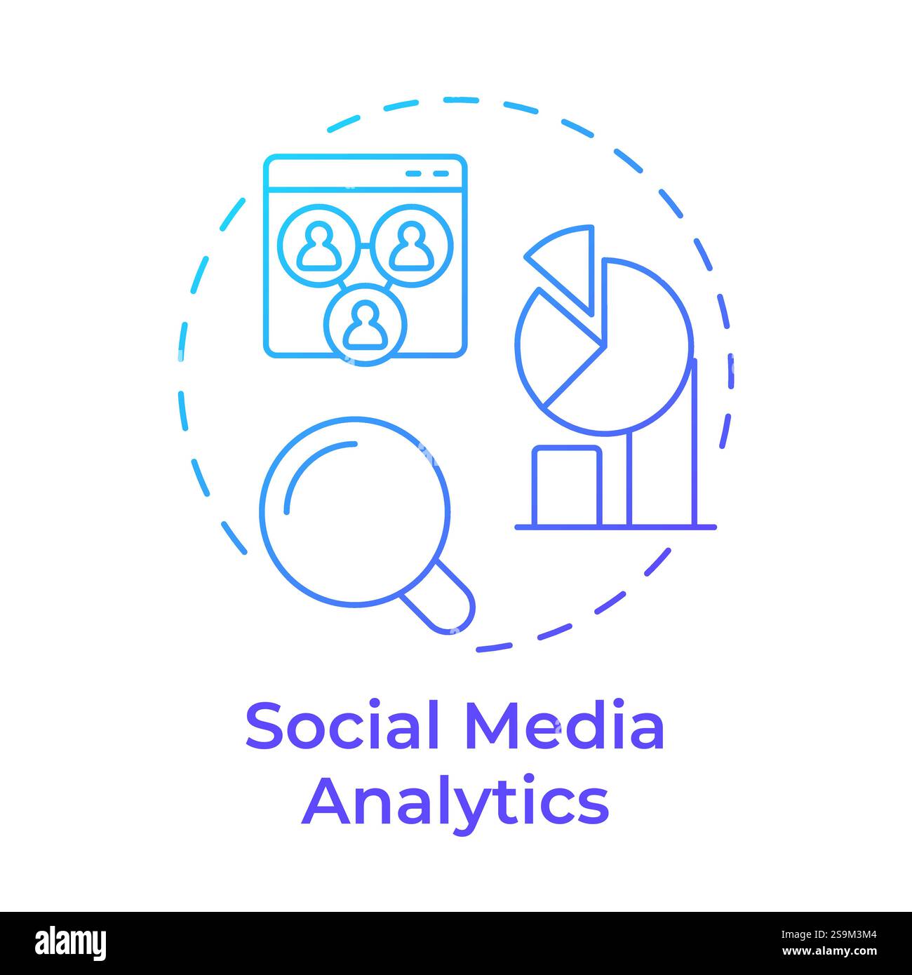 Social media analytics blue gradient concept icon Stock Vector