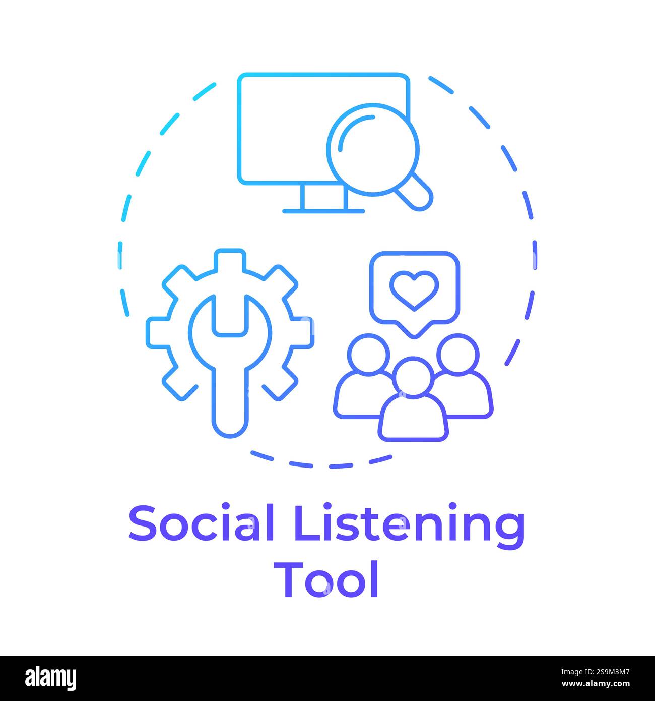 Social listening tool blue gradient concept icon Stock Vector