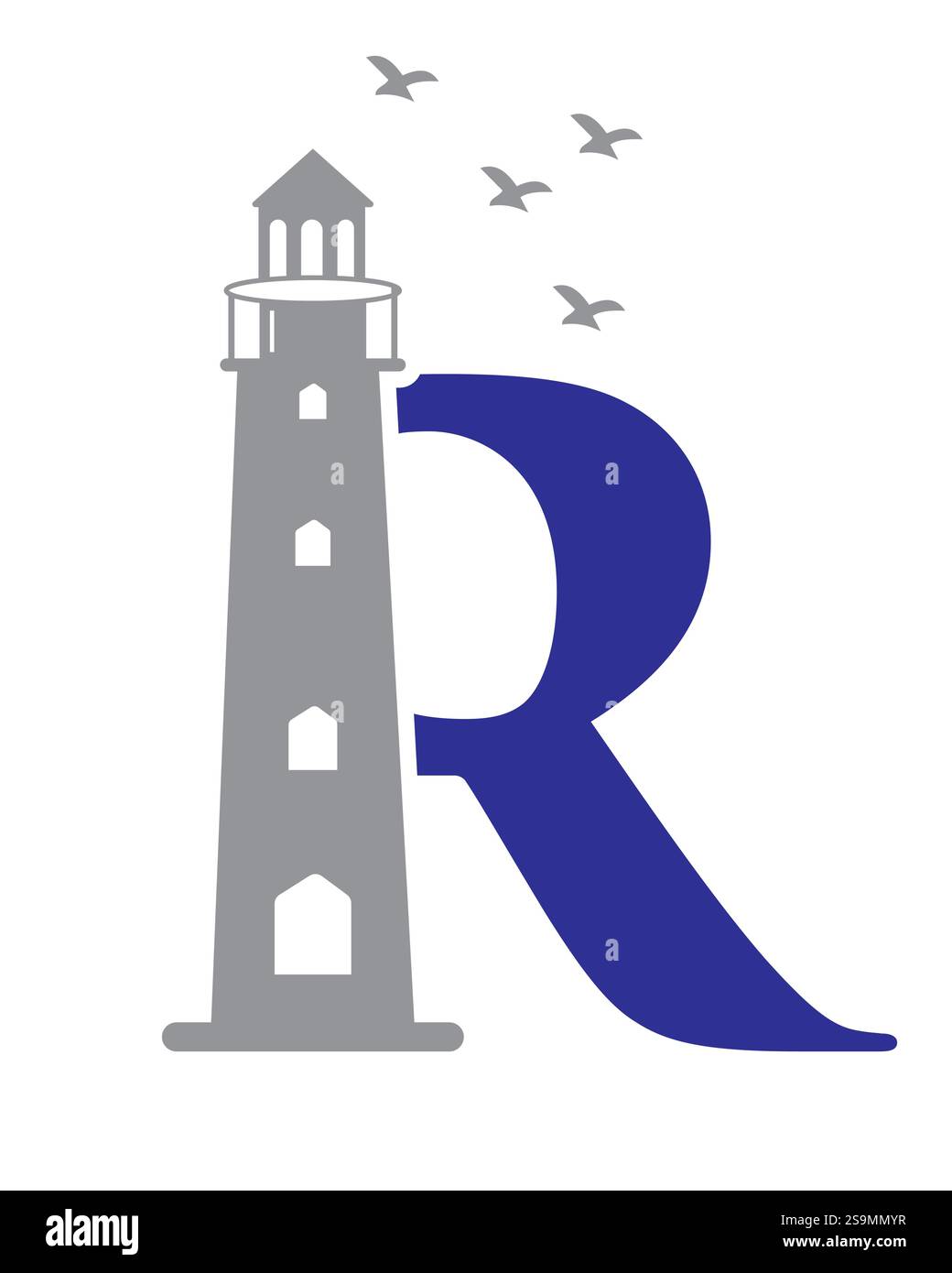 Initial Letter R Light House Logo Design Vector Template Stock Vector