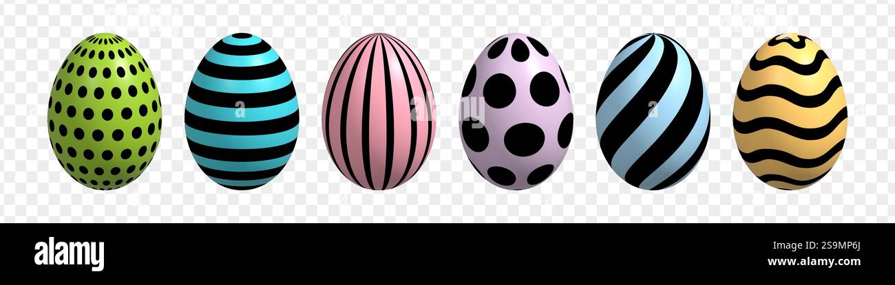 3d Easter eggs set. Stock Vector