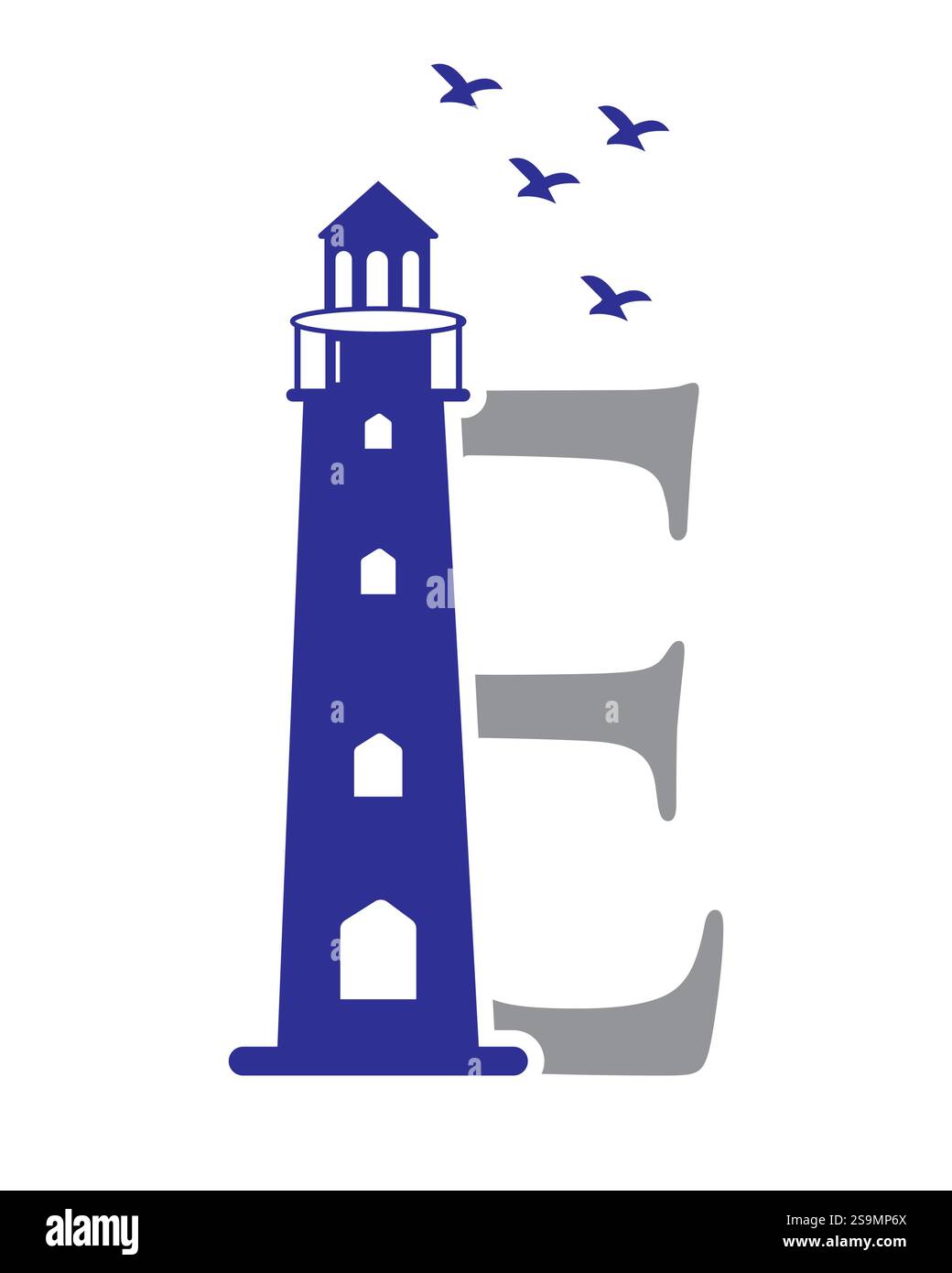 Initial Letter E Light House Logo Design Vector Template Stock Vector