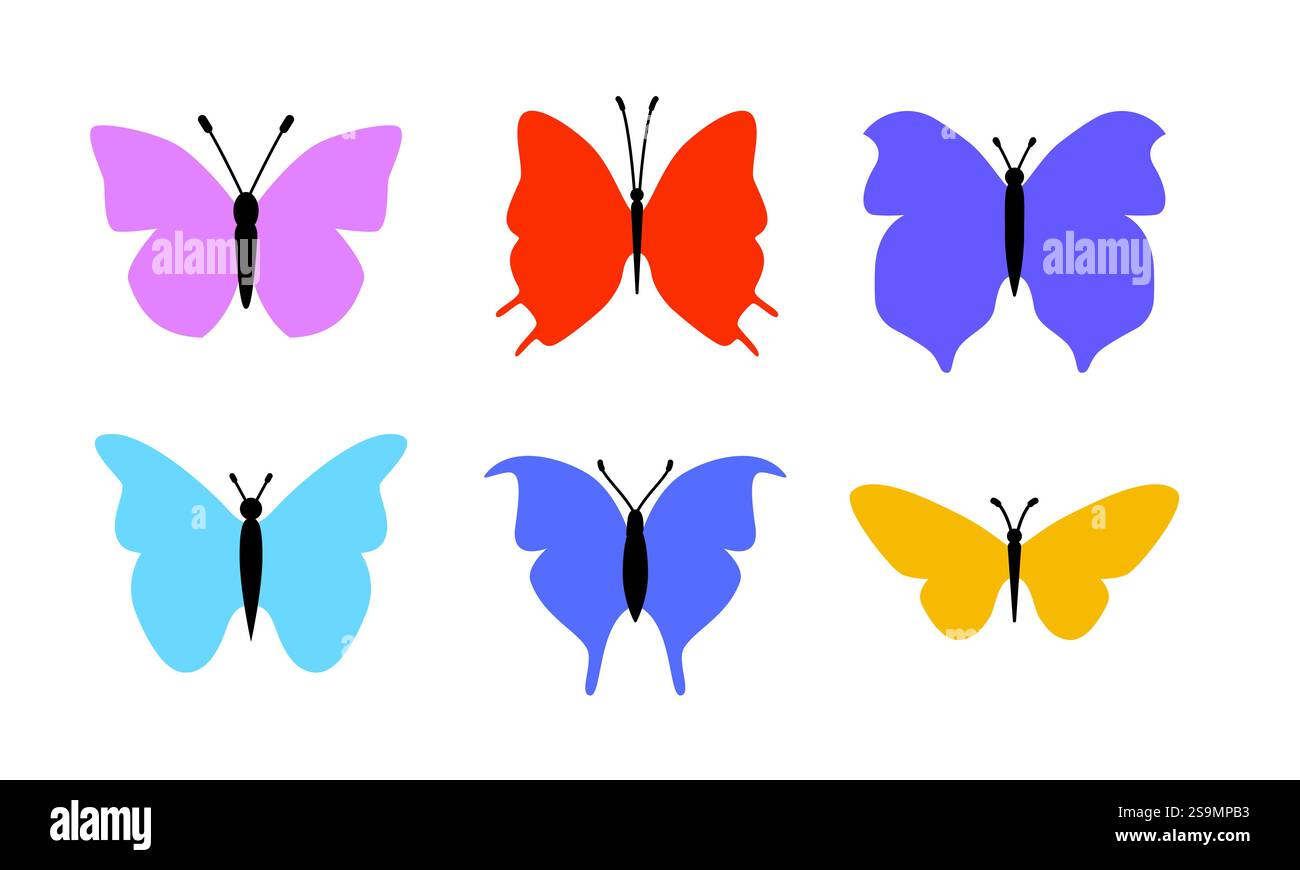 Trendy color butterfly set isolated Stock Vector