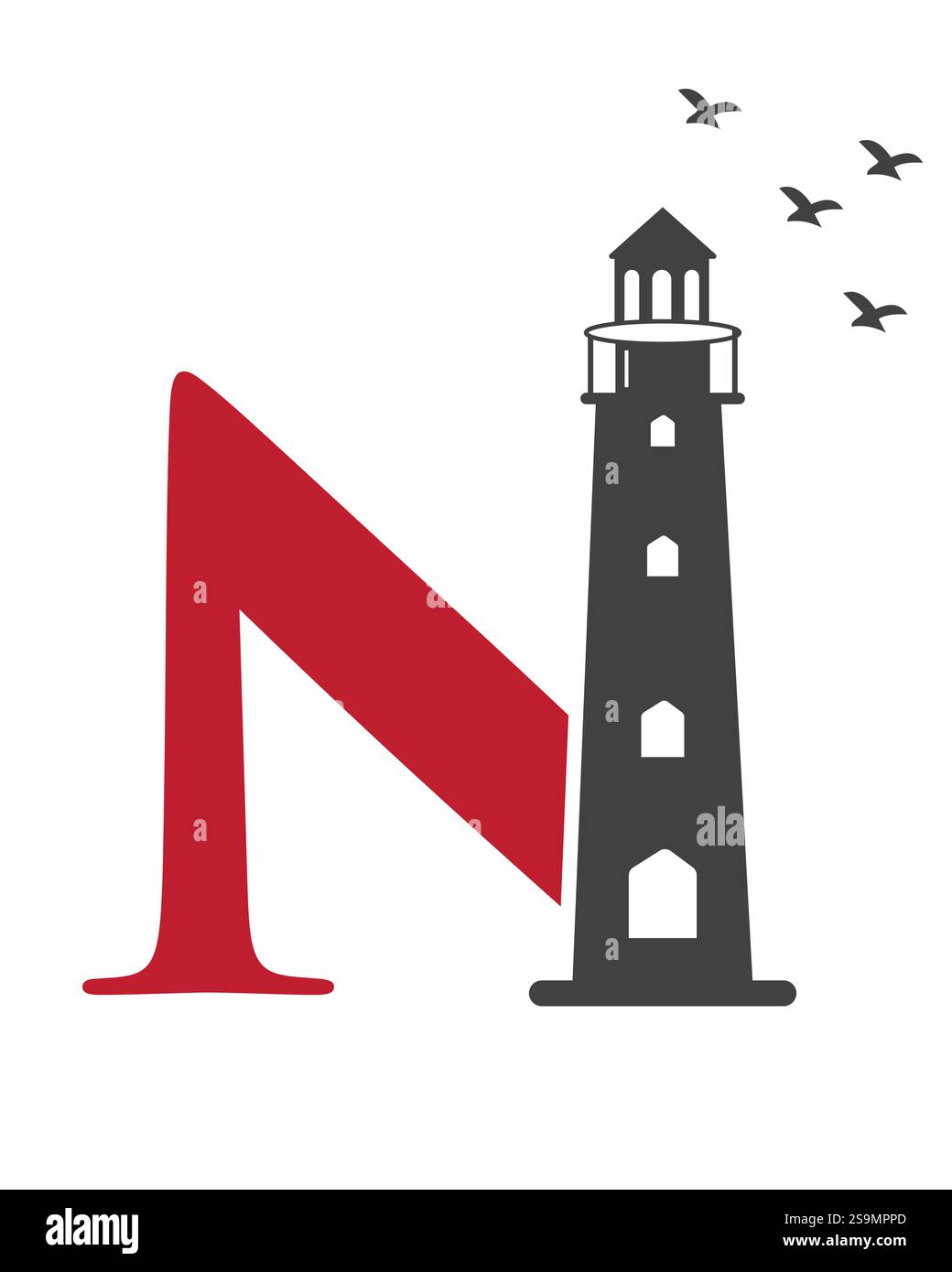 Initial Letter N Light House Logo Design Vector Template Stock Vector