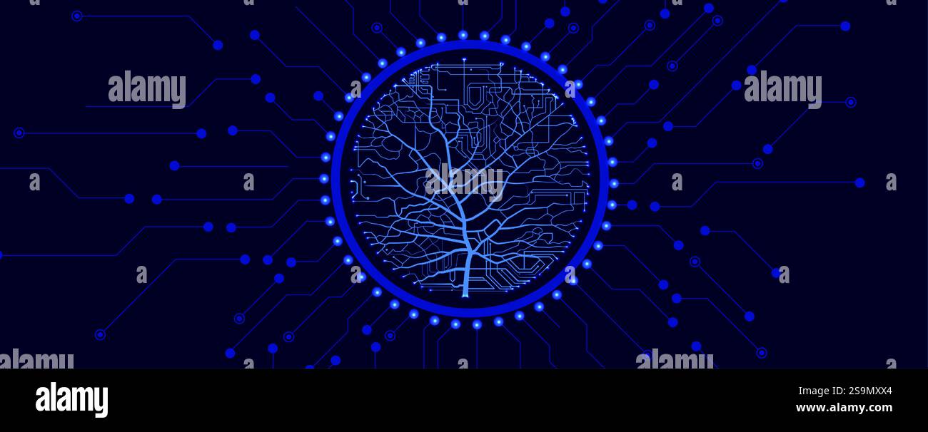 Connecting nature and technology through circuitry and trees Stock Vector