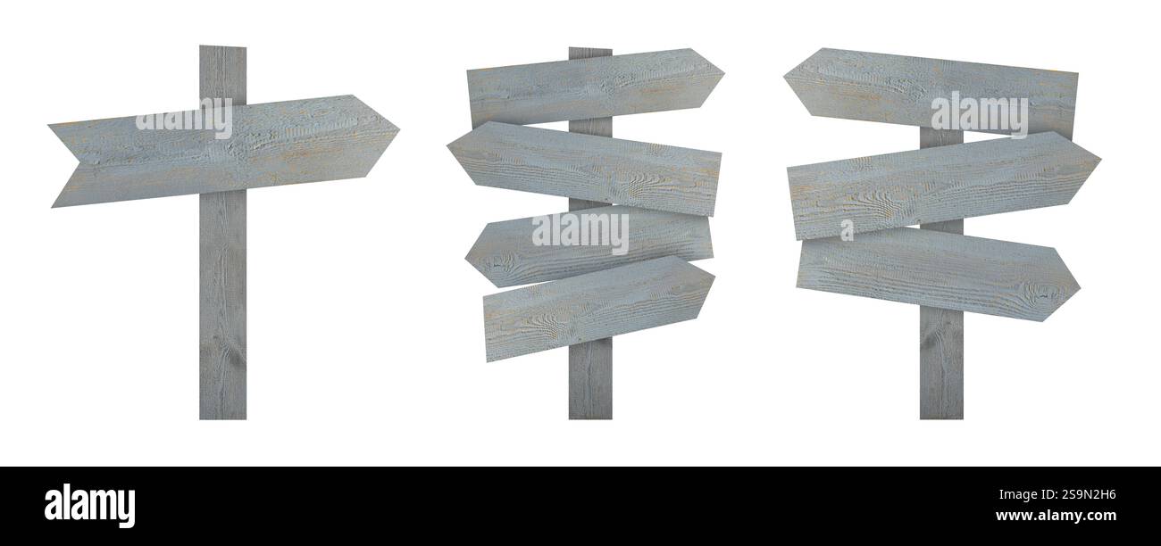 Wooden signposts with arrow-shaped pointers isolated on white Stock ...