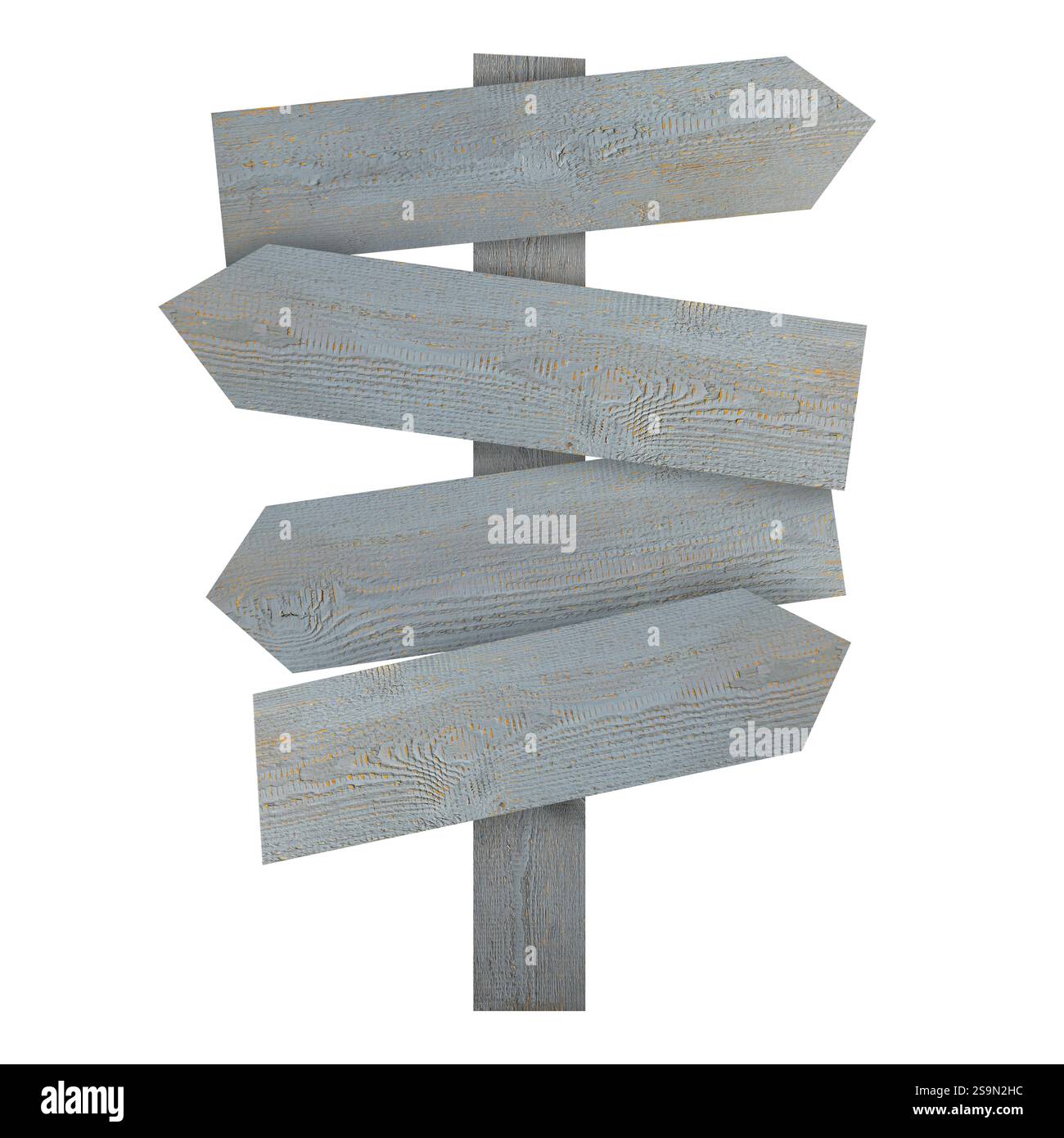 Grey wooden signpost with arrow-shaped pointers isolated on white Stock ...
