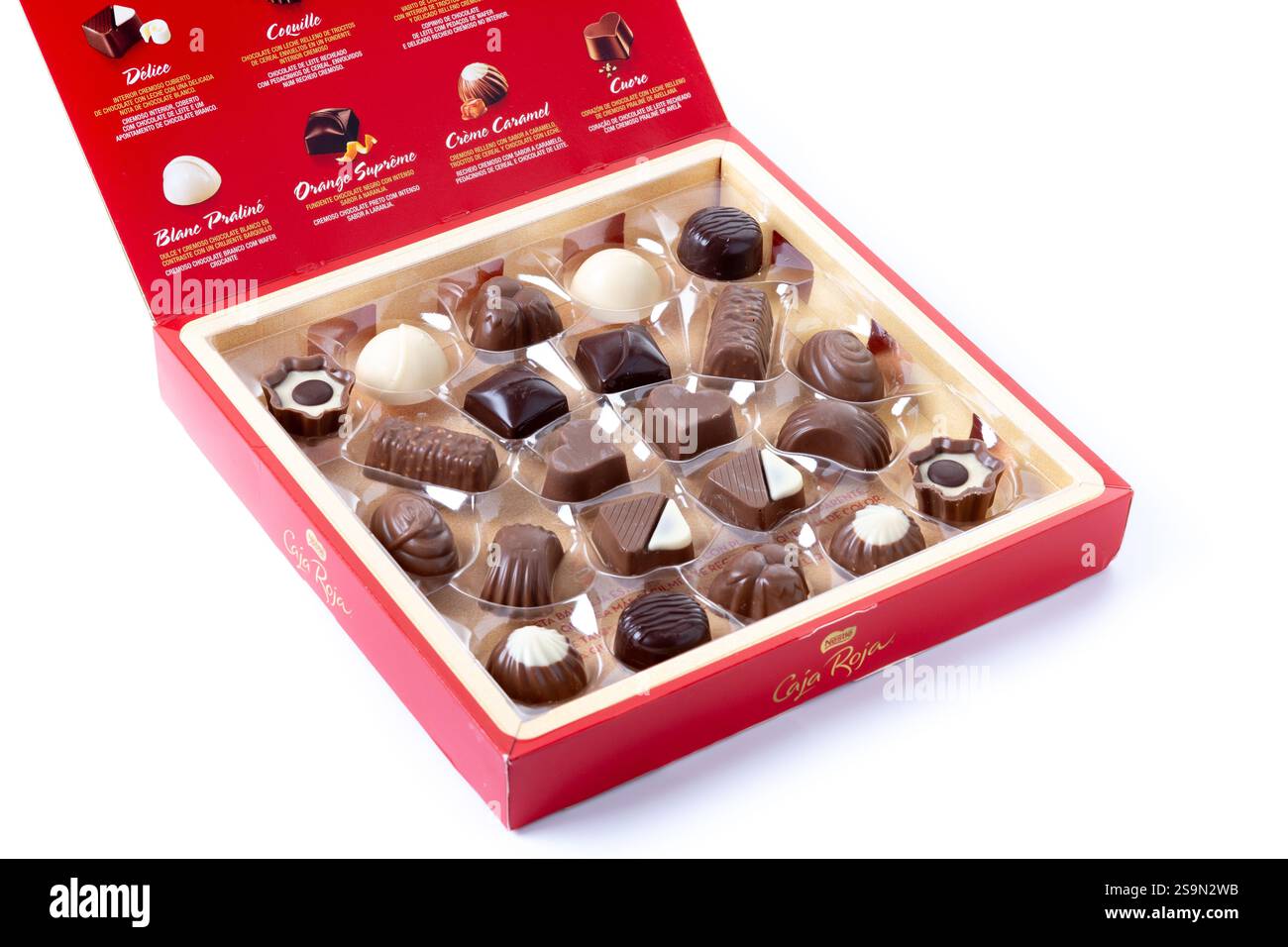 Nestle chocolate red box isolated on white background Stock Photo
