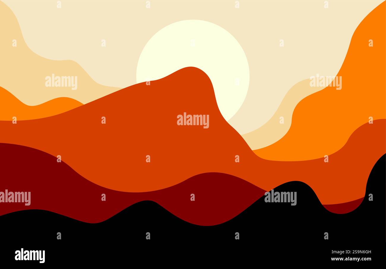 Mountain With Sun Vector Illustration Background. Mountain Papercut Stock Vector