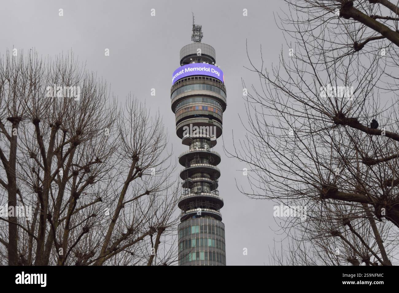 London, UK. 27th January 2025. The BT Tower marks Holocaust Memorial