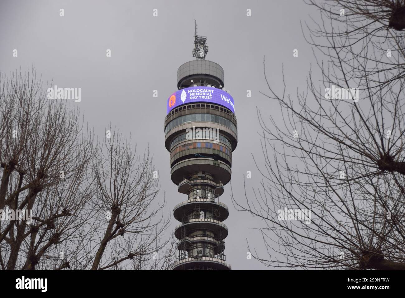 London, UK. 27th January 2025. The BT Tower marks Holocaust Memorial