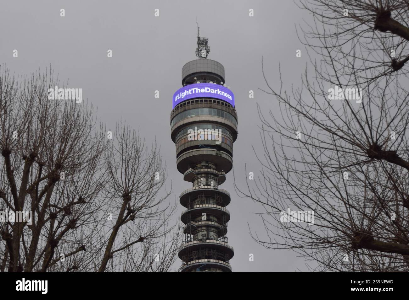 London, UK. 27th January 2025. The BT Tower marks Holocaust Memorial