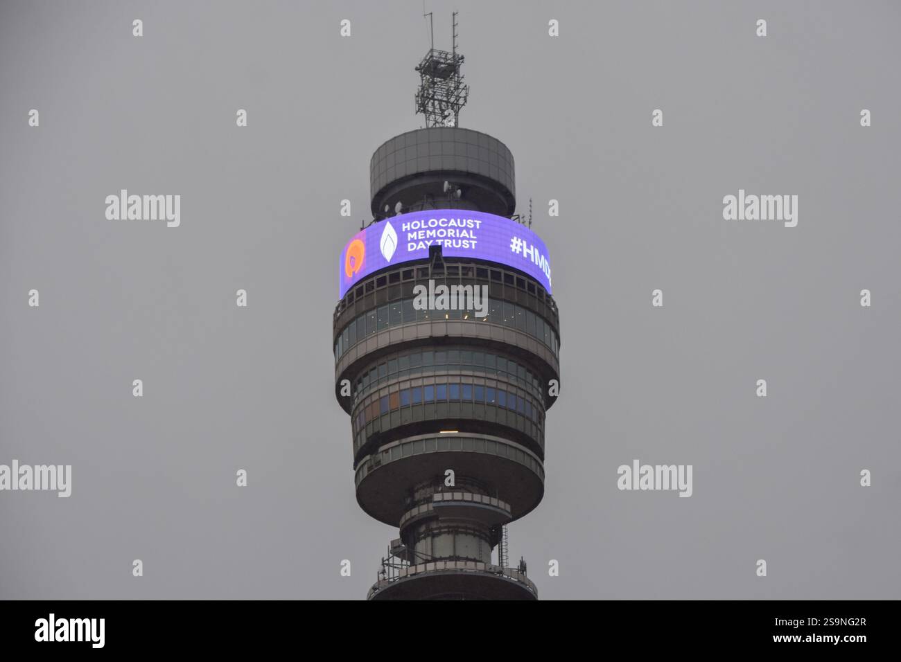 London, UK. 27th January 2025. The BT Tower marks Holocaust Memorial