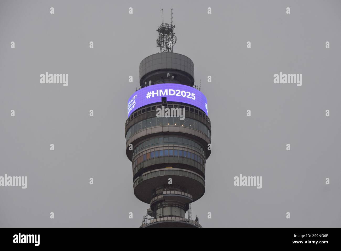 London, UK. 27th January 2025. The BT Tower marks Holocaust Memorial