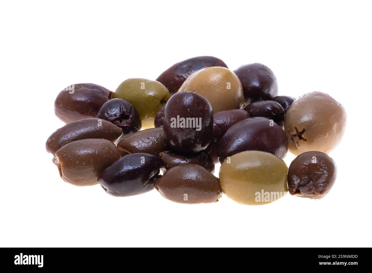 marinated olives isolated on white background Stock Photo