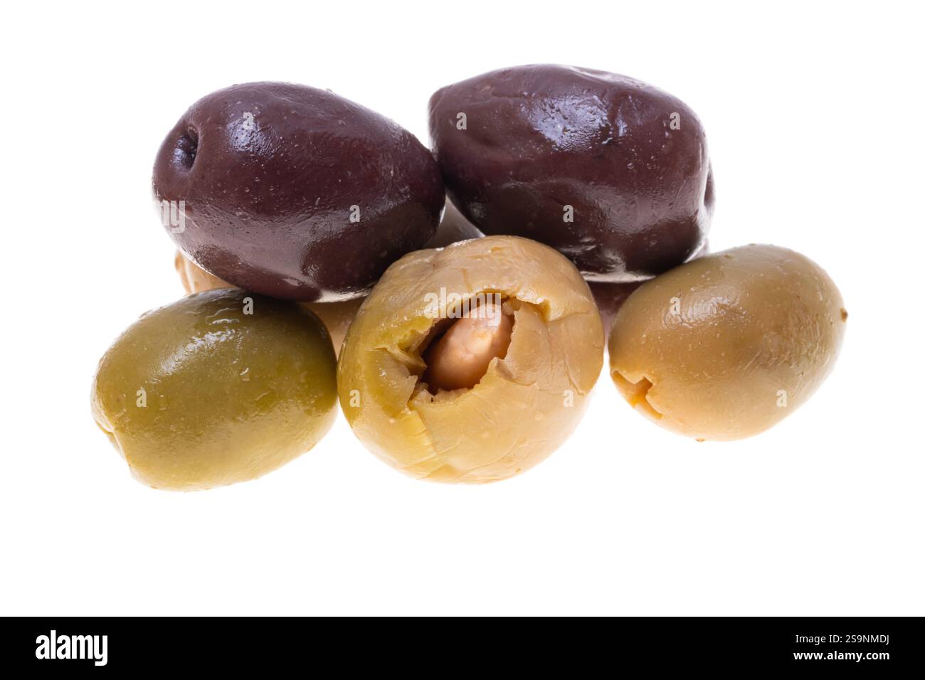 marinated olives isolated on white background Stock Photo