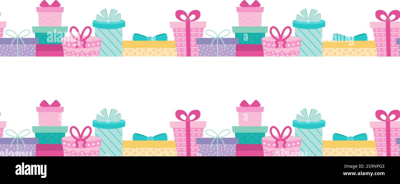 Gift boxes flat vector seamless border Stock Vector