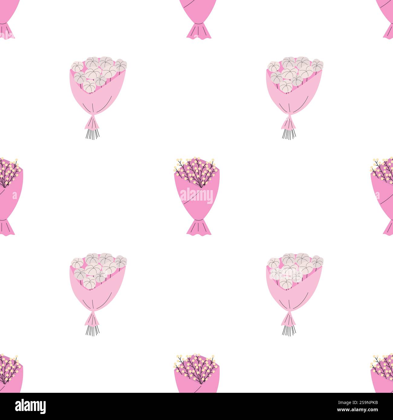 Pink flower bouquet vector flat seamless pattern Stock Vector