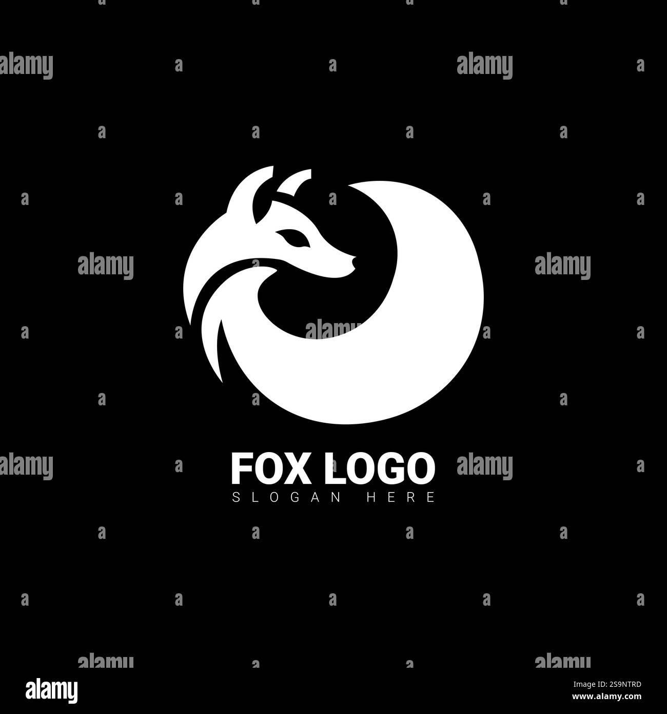 Cute White Fox Logo With Black Background Stock Vector