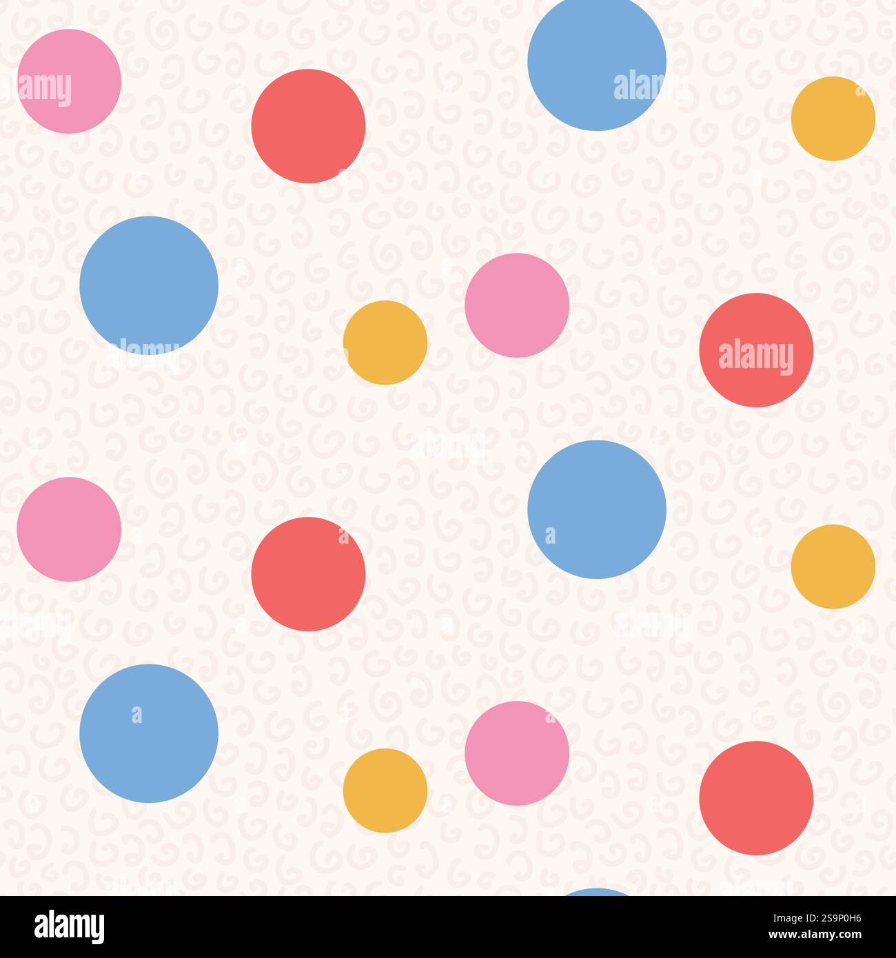 Polka dots seamless pattern. Circle confetti endless background. Birthday round elements repeat cover. Colorful chaotic spots continuous ornament. Sur Stock Vector