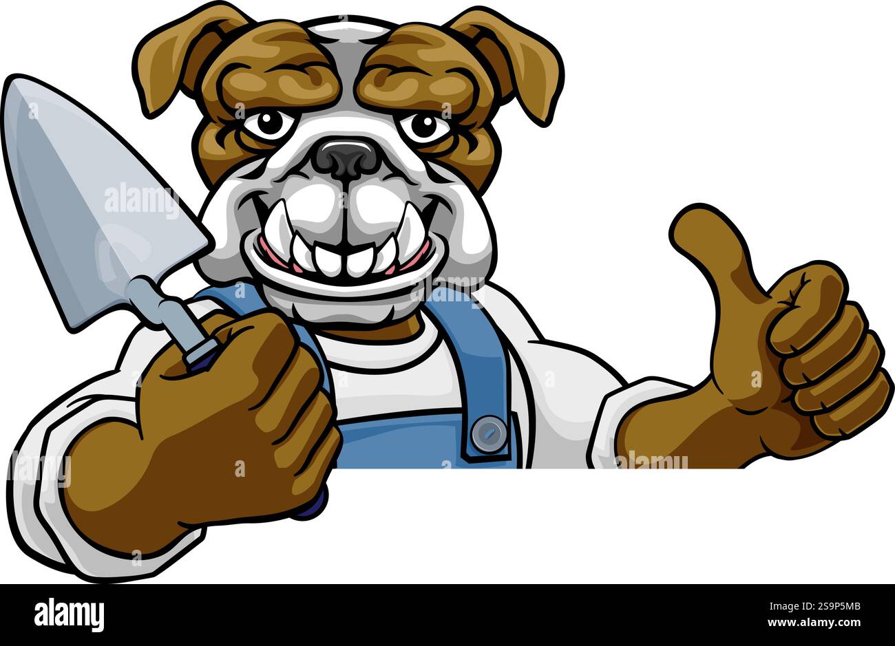 Bulldog Bricklayer Builder Holding Trowel Tool Stock Vector