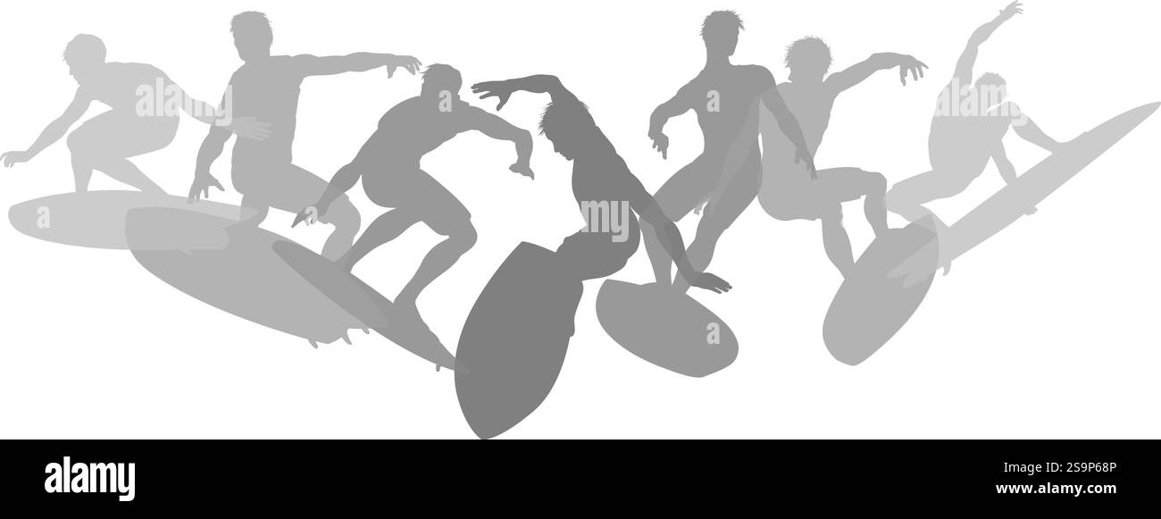 Surfers Surfing on Surf Boards Silhouettes Concept Stock Vector Image ...