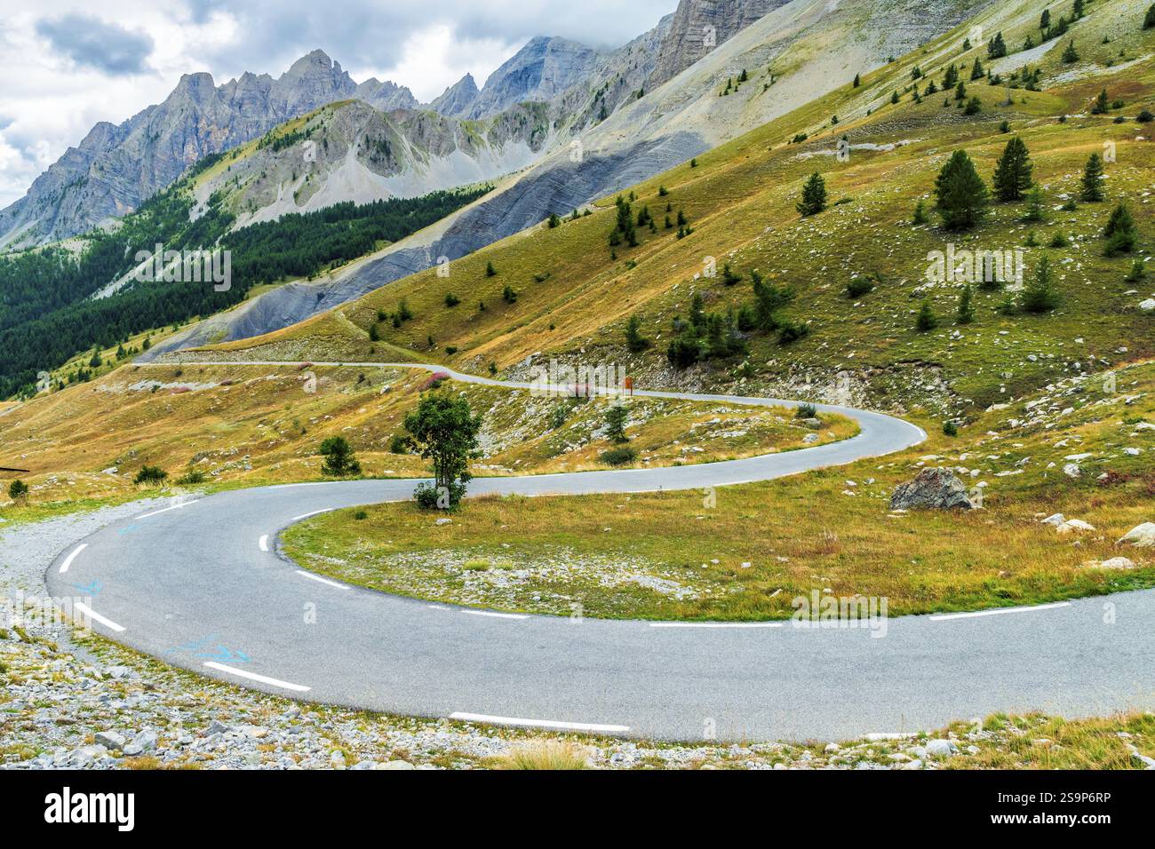 France, French Maritime Alps, Departement Alpes Maritimes, road to pass Col de Champs, travel landscape nature Alps, Europe Stock Photo