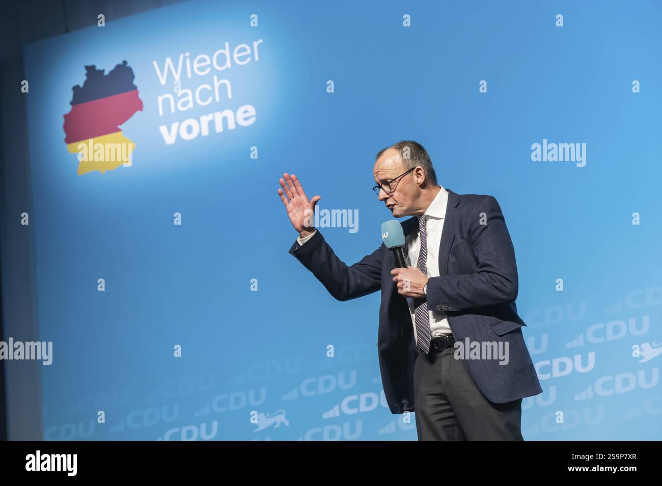 New Year's reception of the CDU with chancellor candidate Friedrich Merz in Kuenzelsau. The Federal Chairman of the CDU and Chairman of the CDU-CSU pa Stock Photo