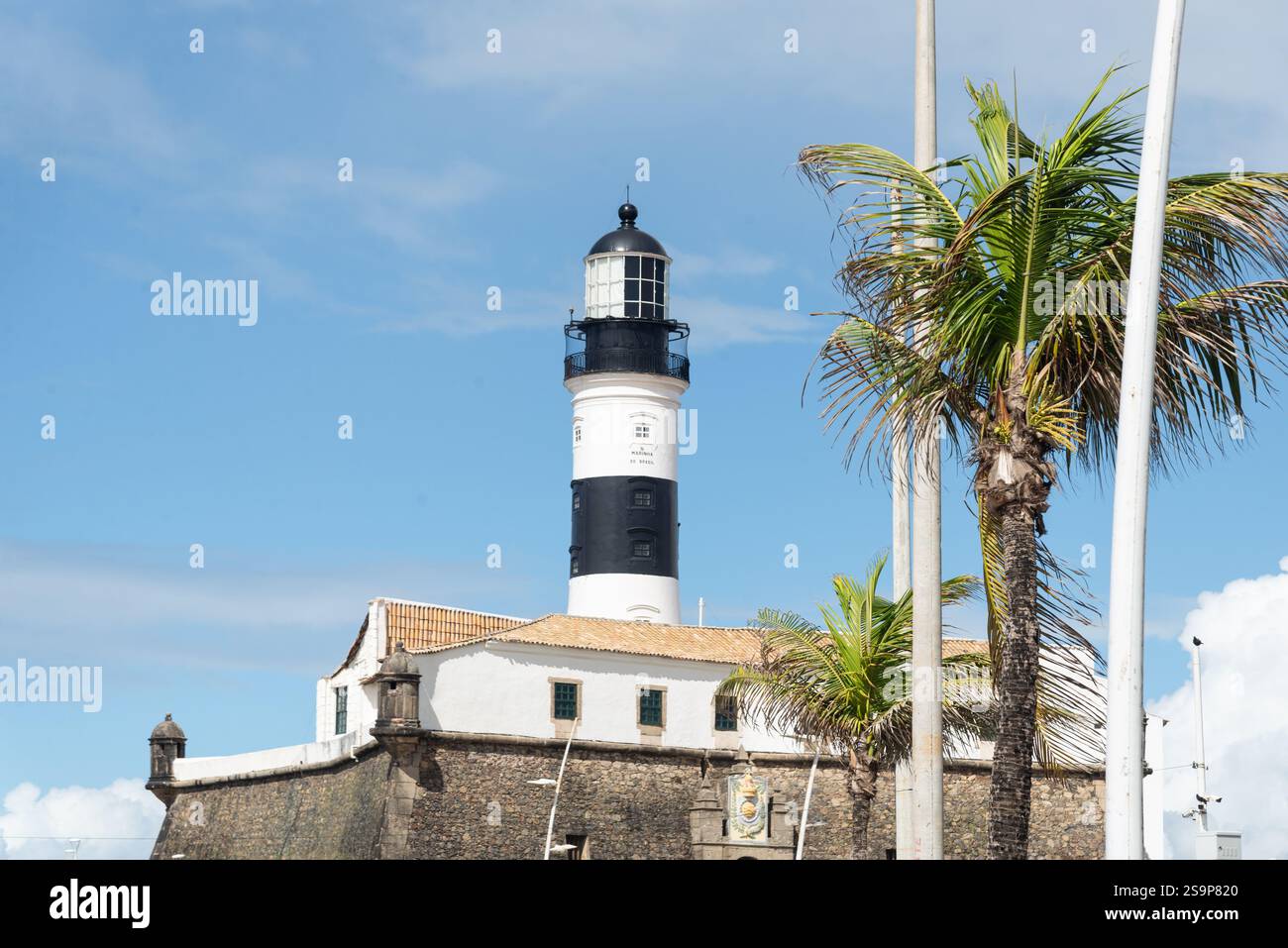Salvador, Bahia, Brazil - January 24, 2025: View of the famous Barra Lighthouse in the city of Salvador, Bahia. Stock Photo