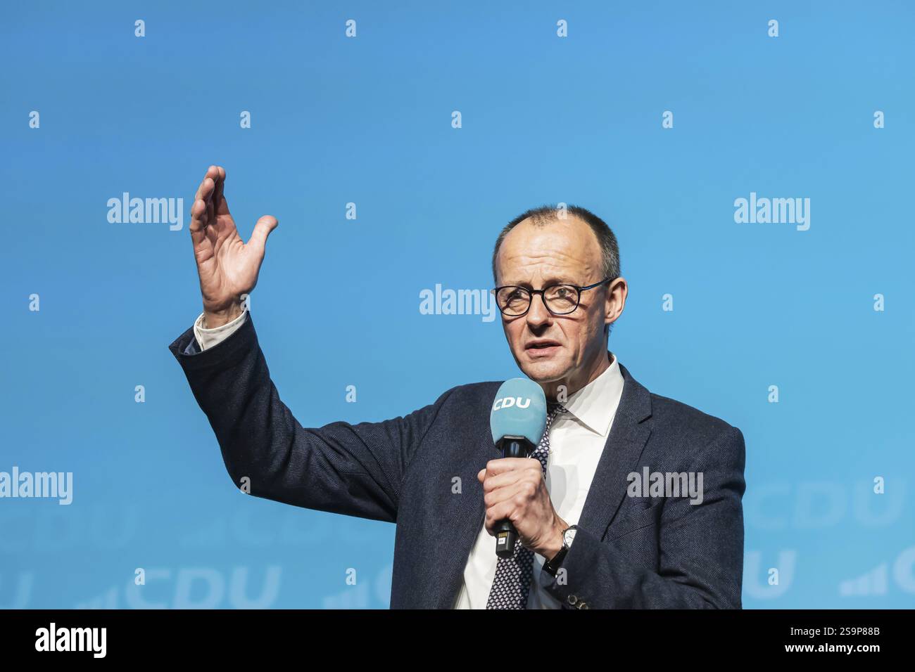 New Year's reception of the CDU with chancellor candidate Friedrich Merz in Kuenzelsau. The Federal Chairman of the CDU and Chairman of the CDU-CSU pa Stock Photo