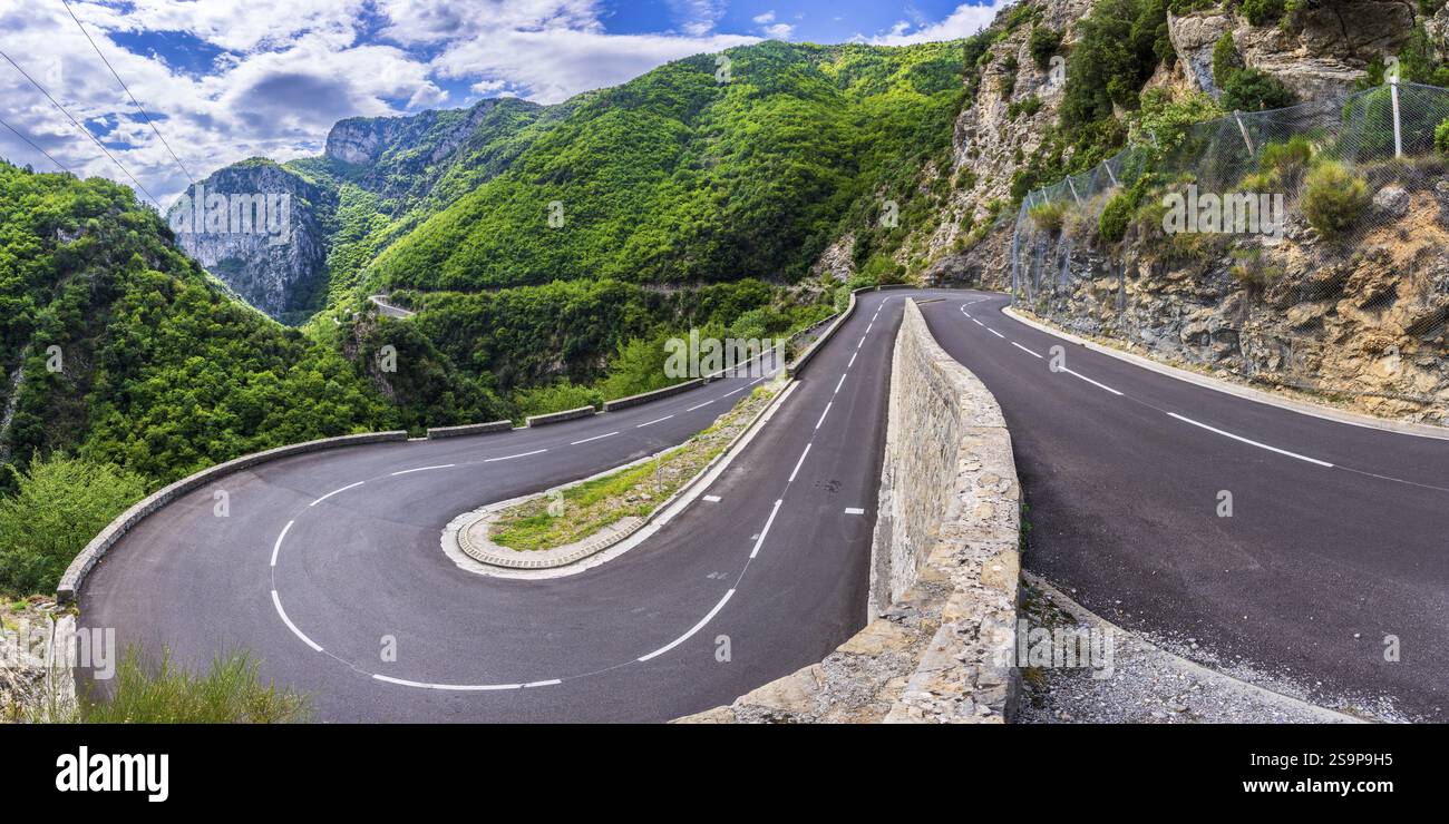 France, French Maritime Alps, Parc Naturel des PreAlpes d'Azur, Departement Alpes Maritimes, road to pass Col de la Turini, travel landscape nature Stock Photo