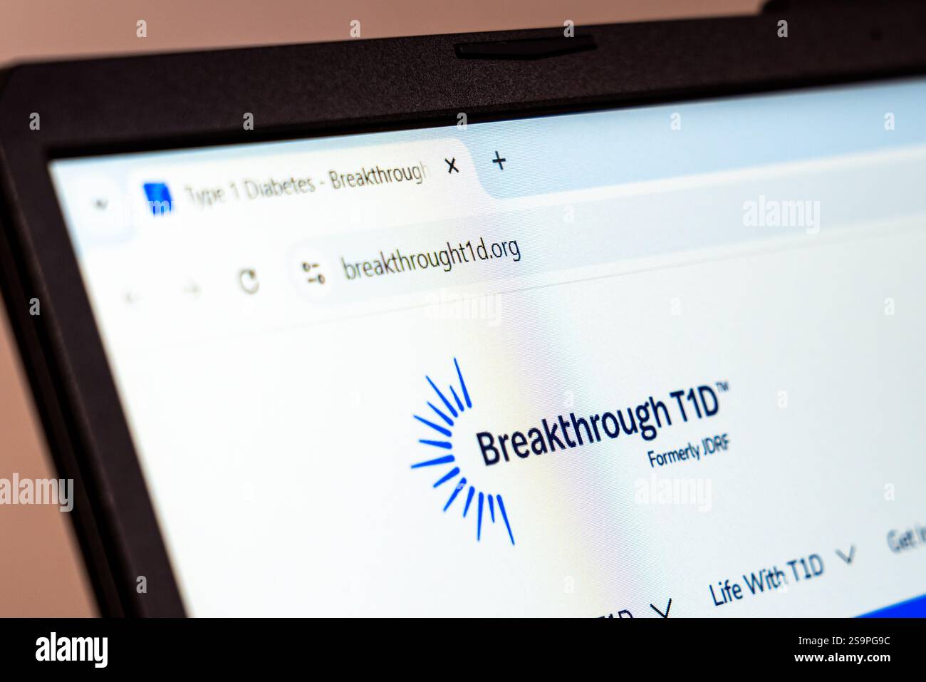New York, USA - January 20, 2025: Breakthrough T1D diabetes education and support website displayed on a screen Stock Photo