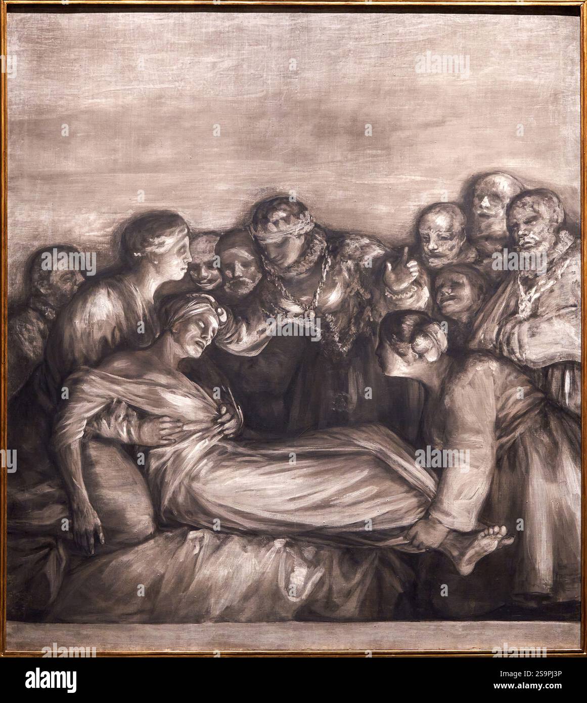 FRANCISCO DE GOYA Y LUCIENTES (1746-1828), Saint Elizabeth of Portugal Healing a Sick Woman, 1816, Grisaille in tempera on twill-weave canvas, Royal C Stock Photo